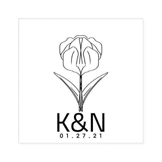 Bloemige Tulp Lijn Kunst Initiële Logo Trouwen Rubberstempel (Afrduk)