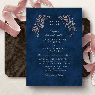 Bloemige Tulp Monogram Bruiloft Folie Uitnodiging