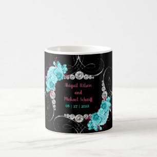 Bloemige Turquoise en Mauve Elegante Rijnsteen Koffiemok