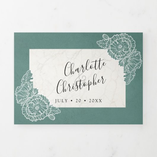 bloemige turquoise gestructureerde drievoudige all drieluik uitnodiging (Cover)