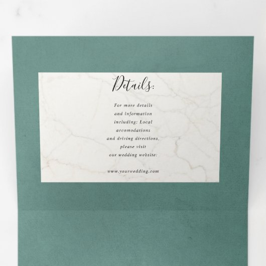 bloemige turquoise gestructureerde drievoudige all drieluik uitnodiging (Binnenzijde eerst)