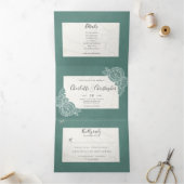 bloemige turquoise gestructureerde drievoudige all drieluik uitnodiging (Binnen)