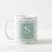 Bloemige Turquoise Hydrangea Monogram Koffiemok (Links)