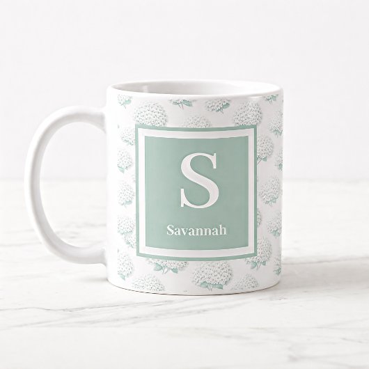 Bloemige Turquoise Hydrangea Monogram Koffiemok