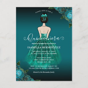 Bloemige Turquoise Prinses Gouden Verjaardag Quinc Briefkaart