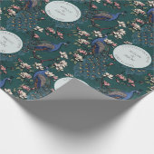 Bloemige Turquoise Trouw Pauw & Bloemen  Cadeaupapier (Hoek)