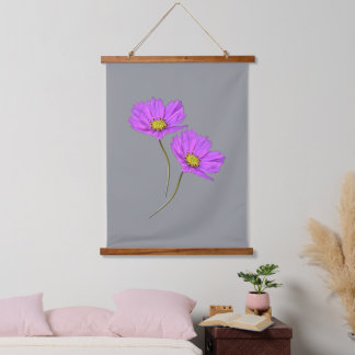 Bloemige Twee Paarse Cosmos Hangend Wandkleed