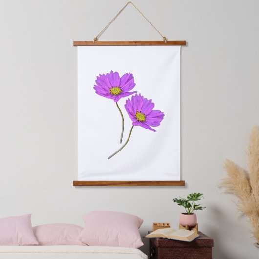Bloemige Twee Paarse Cosmos Hangend Wandkleed (Slaapkamer)