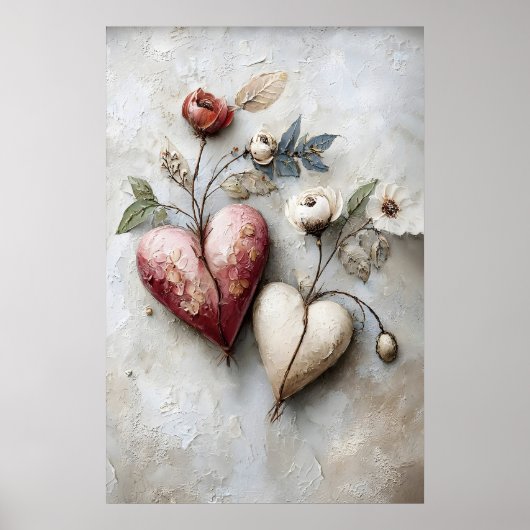 Bloemige Tweehartenprint, Valentijn Romantisch Har Poster (Voorkant)
