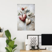 Bloemige Tweehartenprint, Valentijn Romantisch Har Poster (Thuiskantoor)
