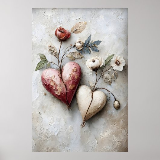 Bloemige Tweehartenprint, Valentijn Romantisch Har Poster (Voorkant)