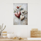 Bloemige Tweehartenprint, Valentijn Romantisch Har Poster (Keuken)