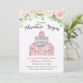 Bloemige uitnodiging met reisthema (Staand voorkant)