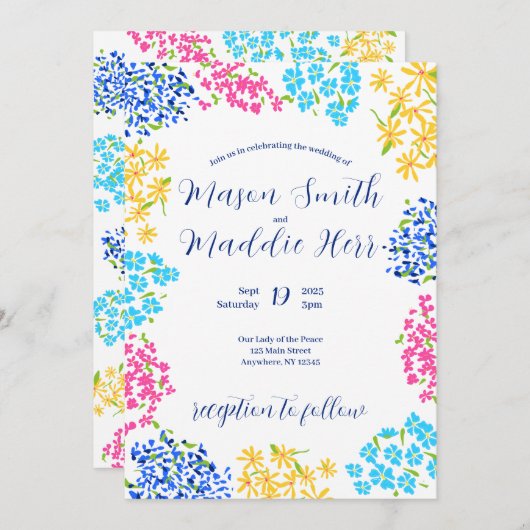 Bloemige Uitnodiging met Stippen (Voorkant / Achterkant)