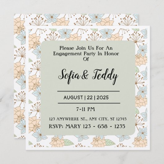 Bloemige Uitnodiging Patronen voor een Trouwfeest (Voorkant / Achterkant)