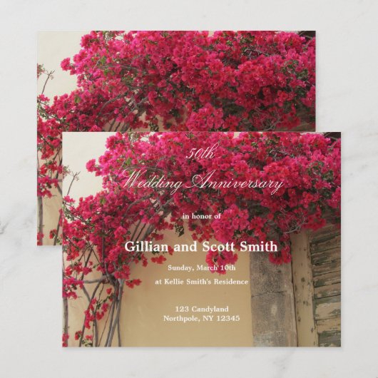Bloemige uitnodiging voor 50ste huwelijksverjaarda (Voorkant / Achterkant)