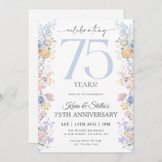 Bloemige uitnodiging voor 75-jarig jubileum met fo (Voorkant / Achterkant)