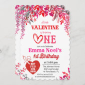 Bloemige Valentijnsdag 1e verjaardagsuitnodiging Kaart (Voorkant / Achterkant)
