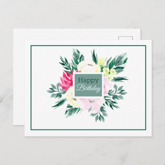 Bloemige Verjaardag Briefkaart (Voorkant / Achterkant)