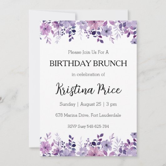 bloemige verjaardagsbrunch uitnodiging (Voorkant)