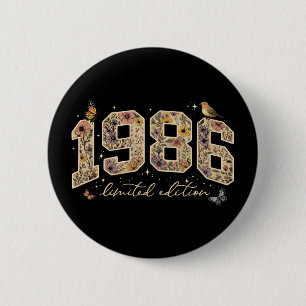 Bloemige verjaardagseditie 40e verjaardag 1986 ronde button 5,7 cm