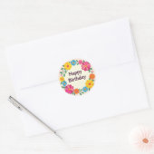 Bloemige verjaardagssticker  ronde sticker (Envelop)
