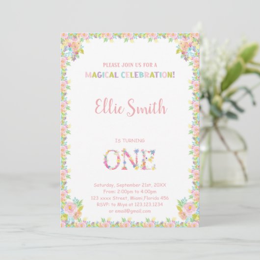 Bloemige verjaardagsuitnodigingen kaart (Staand voorkant)