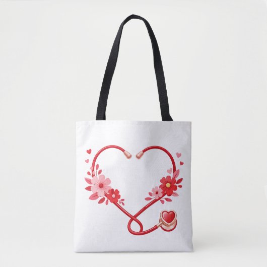 Bloemige verpleegsterstethoscoop tote bag (Voorkant)