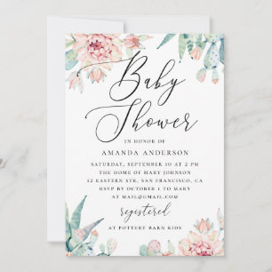Bloemige Vetplant Baby Shower Elegante Boho Cact Kaart
