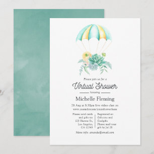 Bloemige vetplanten parachute virtuele baby shower kaart