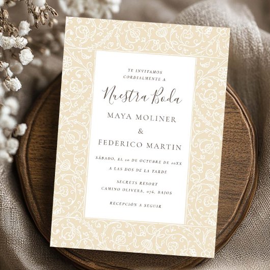 Bloemige Vintage Crème Nuestra Boda Bruiloft Kaart