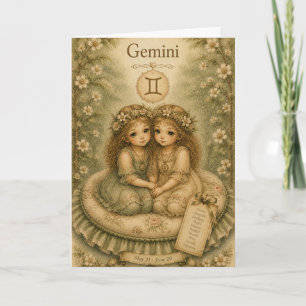 Bloemige vintage Essence sterrenbeeld - Tweelingen Kaart
