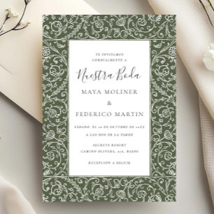Bloemige Vintage Groen Nuestra Boda Bruiloft Kaart