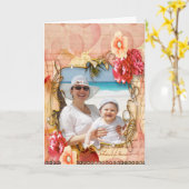Bloemige vintage Moederdag-foto Kaart (Gele Bloem)
