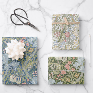 Bloemige Vintage Morris Patroon Gouden Lelie Bloem Inpakpapier Vel