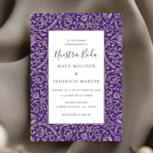 Bloemige Vintage Paarse Nuestra Boda Bruiloft Kaart