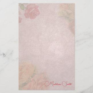 Bloemige Vintage Roos Aangepaste Naam Briefpapier