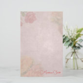 Bloemige Vintage Roos Aangepaste Naam Briefpapier (Staand voorkant)