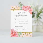 bloemige vintage roze gouden strepen trouw-rsvp RSVP kaartje (Staand voorkant)
