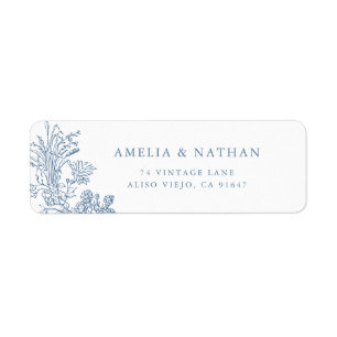 Bloemige Vintage Stofblauw Huwelijk Retouradres Etiket