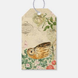 Bloemige vintage uil roestige cadeaukaartjes met r cadeaulabel