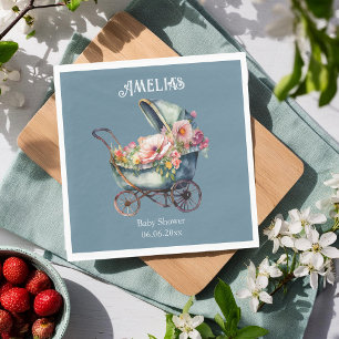 Bloemige vintage wandelwagen baby shower servet