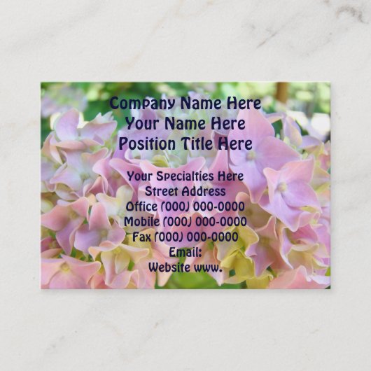 Bloemige Visitekaartjes Aangepaste Roze Hortensia (Voorkant)