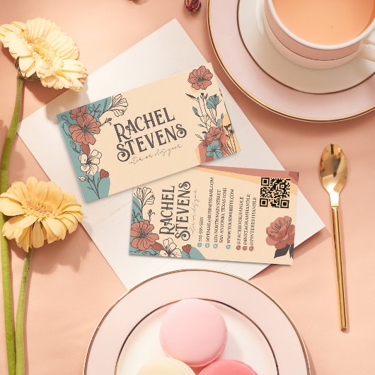  bloemige Visitekaartjes: Elegante aardetint Visitekaartje