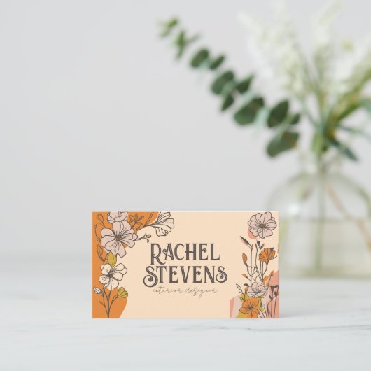  bloemige Visitekaartjes: Elegante aardetint Visitekaartje (Staand voorkant)