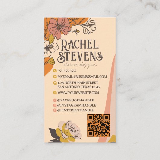  bloemige Visitekaartjes: Elegante aardetint Visitekaartje (Achterkant)