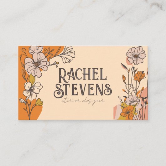  bloemige Visitekaartjes: Elegante aardetint Visitekaartje (Voorkant)