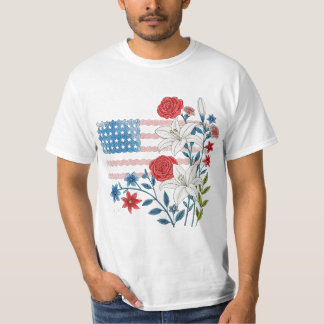 Bloemige Vlagontwerp USA T-shirt