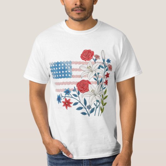 Bloemige Vlagontwerp USA T-shirt (Voorkant)