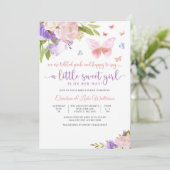 Bloemige Vlinder Baby Shower Uitnodiging (Staand voorkant)